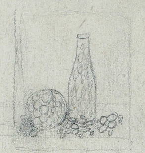 William Harnett American Painting: William Michael Harnett. (b. 1848-1892). American. Still Life with Fruit and Wine Bottle. Pencil on paper. 2½ x 3½ in., with Policeman Comforting Lost Child. Pencil on paper. 3 ½ x 6 in. 