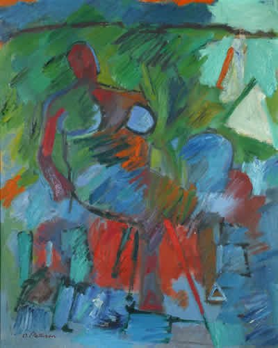 Pattison Painting Abstract Figure: Abbott Pattison. (b. 1916). American. Abstract figure. Oil on canvas. 27 x 22 in. Signed lower left. Provenance: Benjamin Galleries, Chicago.