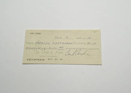 CARL ANDRE & LOUISE LAWLER: Lawler: offset lithograph on two sheets and an envelope for Documenta 7...1982; CARL ANDRE: check 1968. (Two works.)