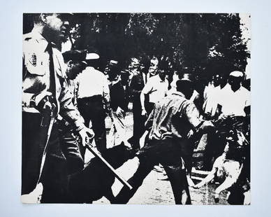 Andy Warhol (American 1928 - 1987): Birmingham Race Riots 1964 Screen print on paper. From the edition of 500. Printed by Ives-Sillman, New Haven 20'' x 24'' Ives-Sillman blind stamp lower right. Literature: Andy Warhol Prints: 