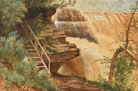 James Brade Sword (American 1839 - 1915): 'Niagara Falls, New York' Watercolor on paper. 8.5'' x 13.5'' Signed and dated 1875