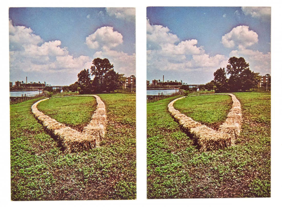 Carl Andre (American, Born 1935): "ANGELLIPSE." Postcard from the series "199 Hay Bales" 1979. Wards Island (NYC) Psychiatric Center. 5 7/8 x 3 7/8 inches. Color edition. Reference: Museu Berardo, Lisbon, for another example. Provenan