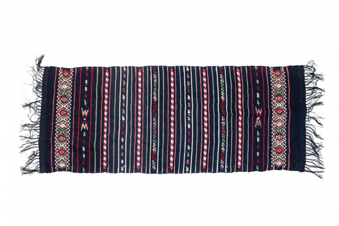 Kilim (Eastern Europe, Mid Century): Flat-weave. Workshop and designer unknown. 46 x 18 inches. (sight, overall).