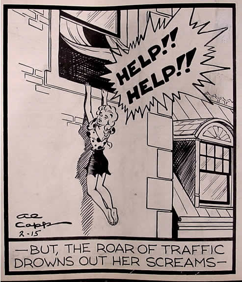 Capp Lil Abner American Cartoonist Illustration: Al Capp (1909-1979) American. Will She Fall For Him? Ink on paper. 6 ¾ x 22 ½ in. Signed and dated, lower center: Al Capp, 2–15. Titled in pencil upper right and on verso. Time Stamped on verso: U
