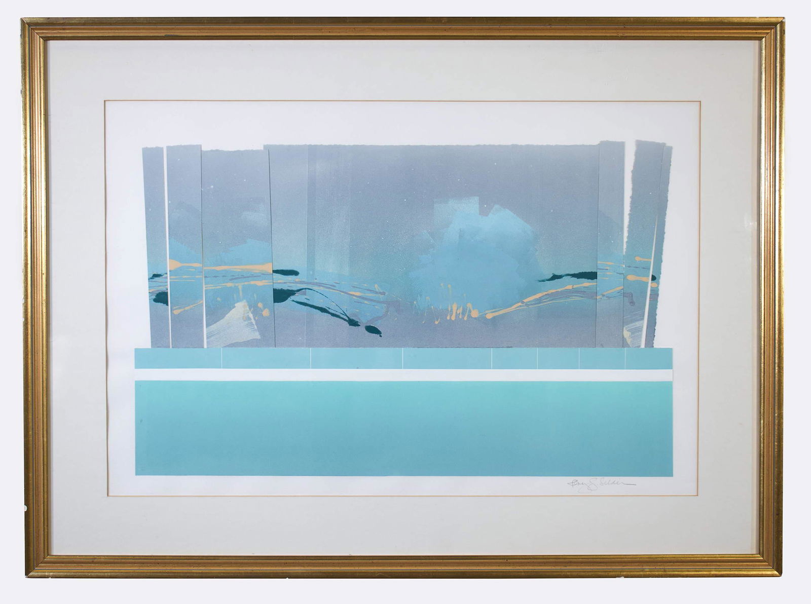 Penny Seldin (American, 20th Century): Painted paper collage. Signed bottom right. 24 1/2 x 33 1/4 inches. Framed.