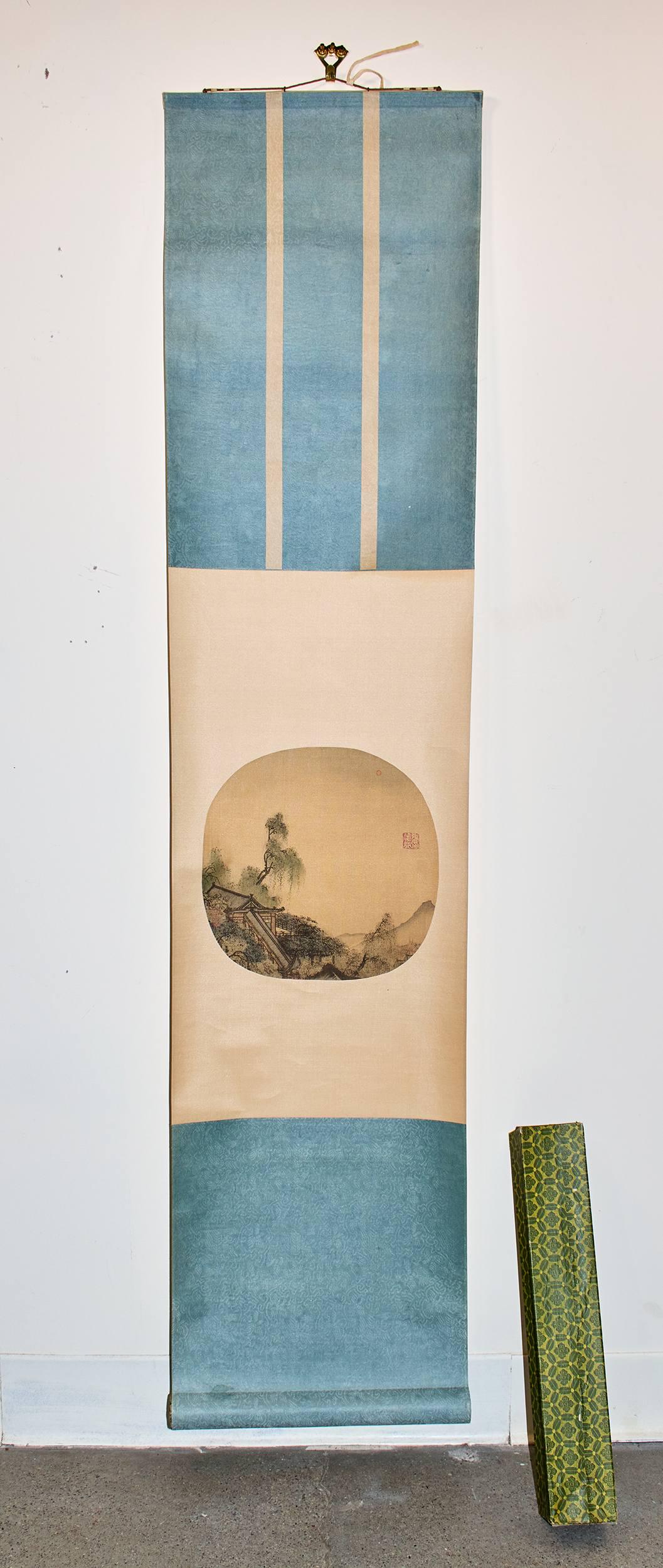 Chinese Scroll Painting: Painting on silk. Signed. 12 3/8 x 54 inches.