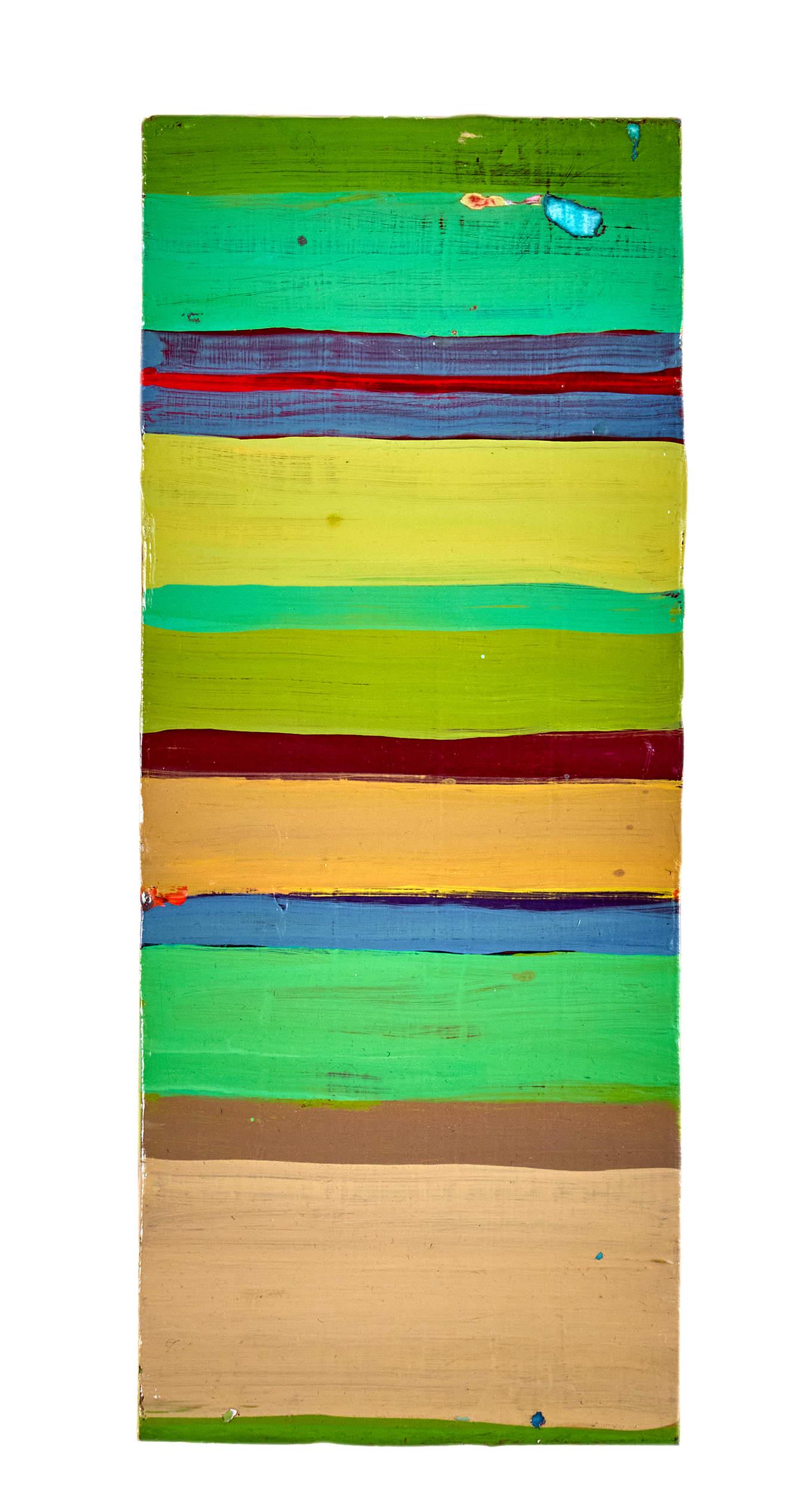 Julie Weiman (American, 20th Century): Acrylic on wood panel. Signed. 12 x 5 x 1 1/2 inches.