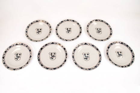 Antique Armorial Plates: Seven (7) plates. Marked. 10 1/4 inches. Provenance: Welles Family Collection, Rhode Island.