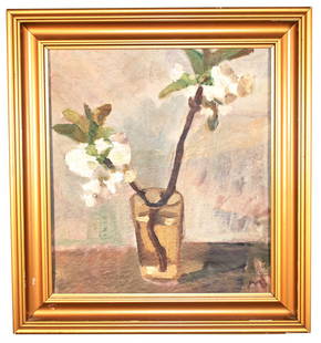 Majsa Bredsdorff (Danish, 1887 – 1964): Still life. 1922. Oil on canvas. 13 3/8 x 12 1/4 inches. Framed. Initialed. Signed and dated on the verso.