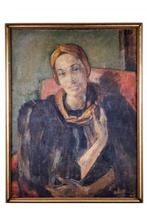 Nikol Schattenstein (Russian/American 1877 - 1954): "Portrait of a Woman" Circa 1920s. Oil canvas laid on board. Signed and annotated: "N.Y." 24 x 17 1/2 inches (canvas).