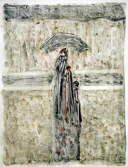 Phillips American Modern Lithograph: Matt Phillips (b.1927) American. In the Rain, 1965. Monotype. 12 ½ x 9 in. Signed and dated lower right. Provenance: Peter H. Deitsch, 24 East 81st St. NYC 10021; A private NY collection.