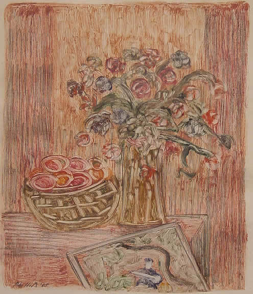 Phillips American Modern Lithograph: Matt Phillips (b.1927) American. Still-life with Flowers, 1965. Monotype. 9 x 8 in. Signed and dated lower left. Provenance: Peter H. Deitsch, 24 East 81st St. NYC 10021; A private NY collection