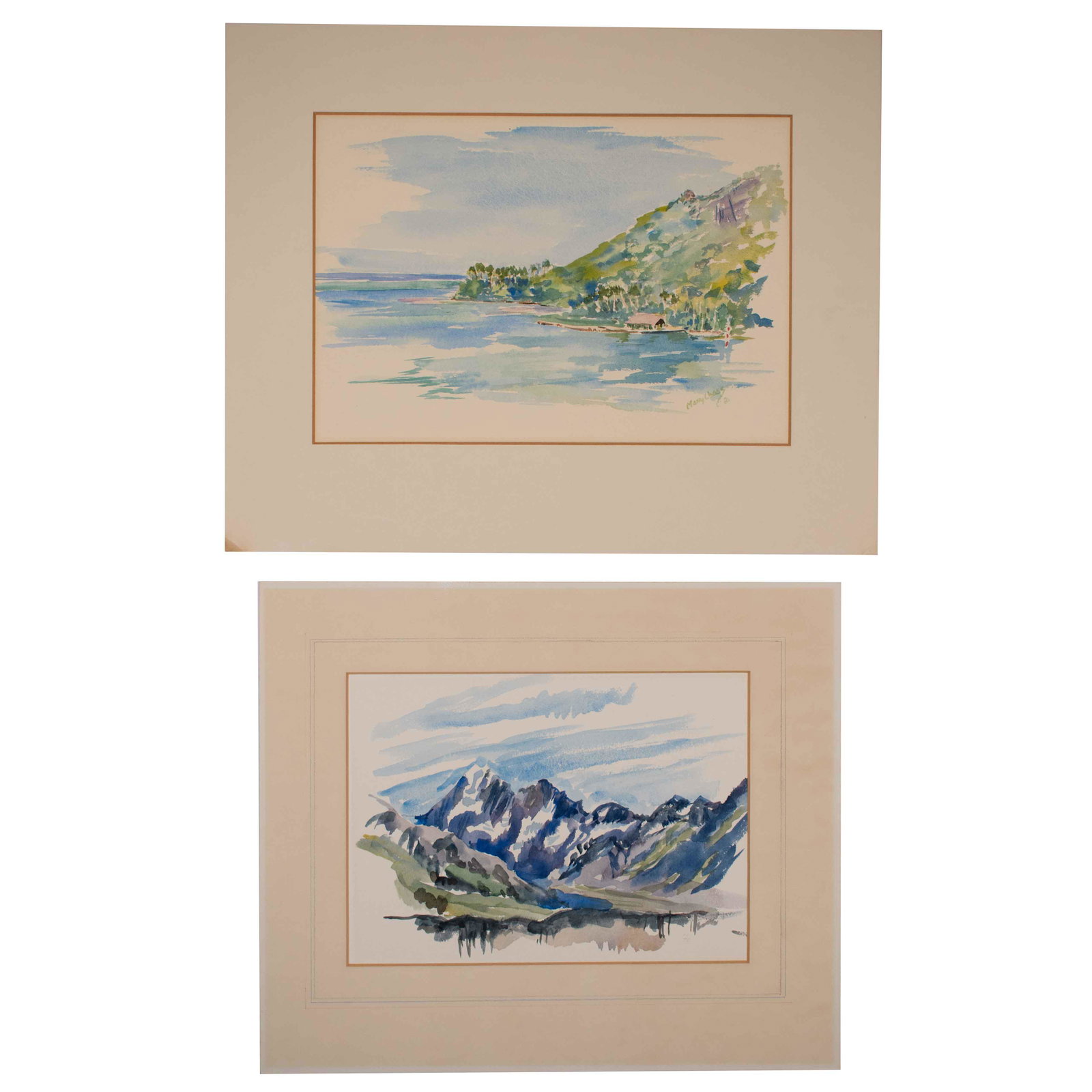 American School (20th Century): Two (2) watercolors. One signed the other annotated on verso. Unframed. 18 x 14 1/2 (largest).