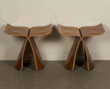 Sori Yanagi (After) (Japanese, 20th Century): Two vintage stools. Unmarked. After, Sori Yanagi. 16 1/2 H x 12 D x 17 1/2 W inches.