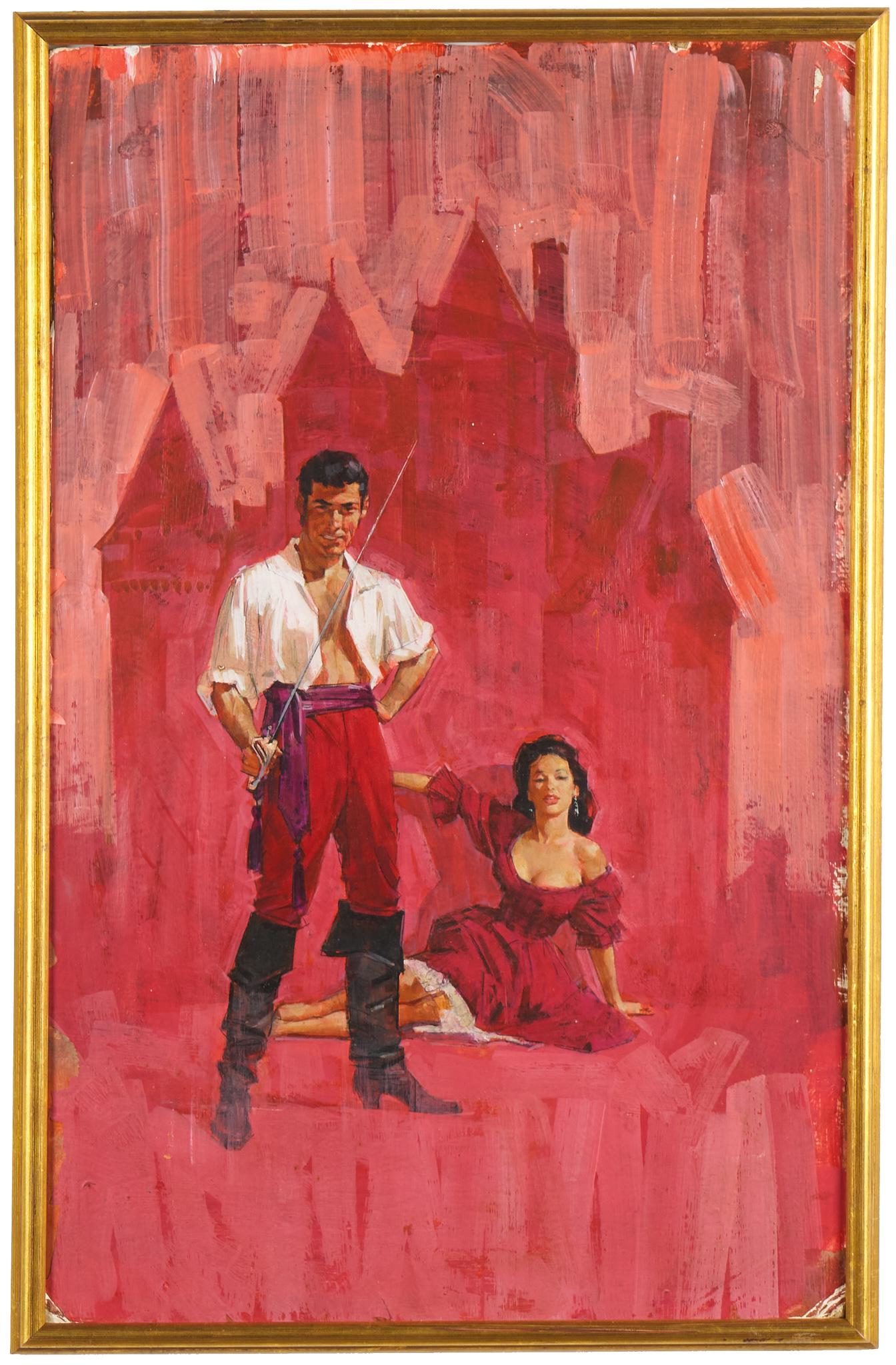 James Meese (American, 1917 - 1971): 'Man with Sword.' Oil on board. 25 x 16 inches. Possibly a study for a pulp cover.