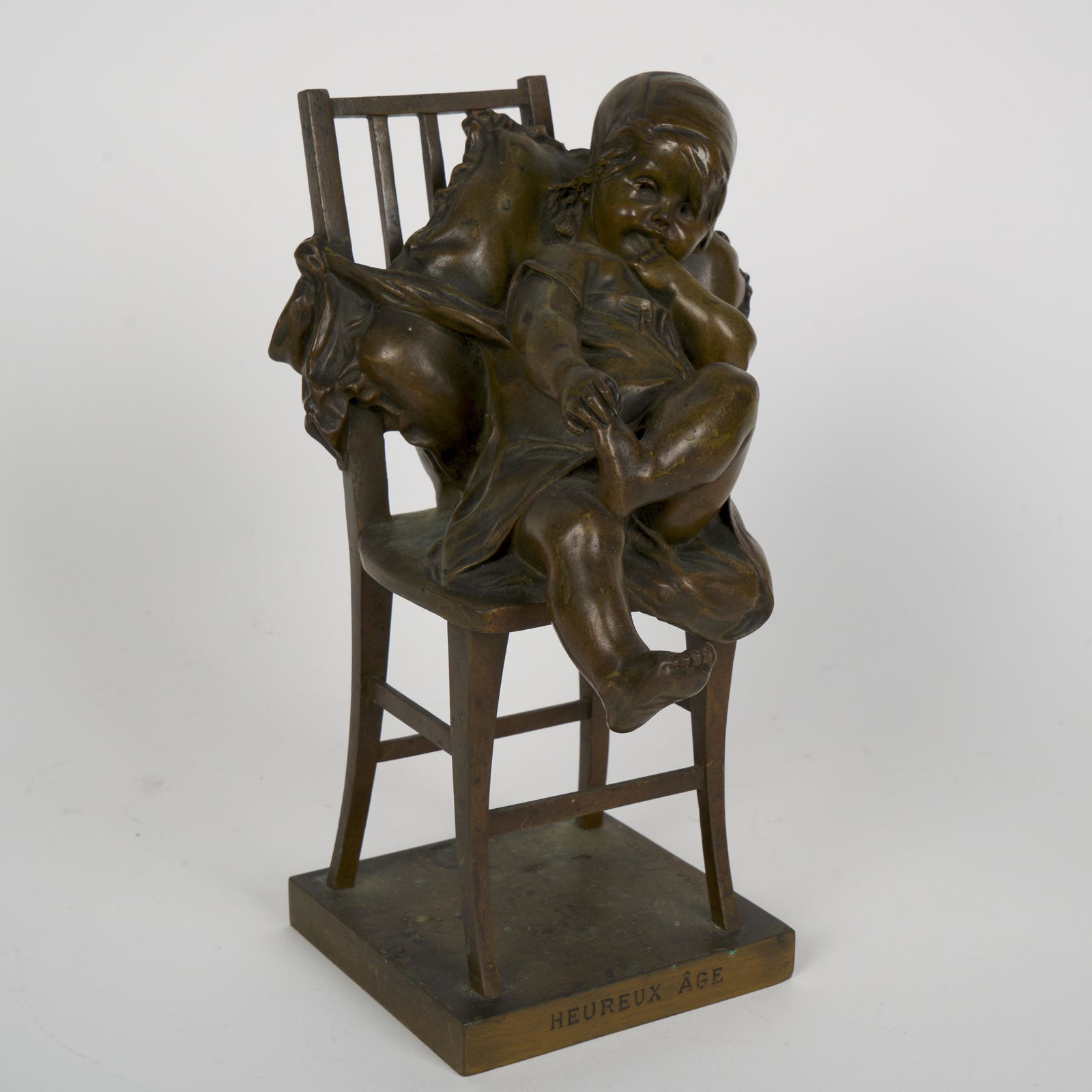 Juan Clara Ayats (Spanish, 1875 - 1958): "Heureux Age." Bronze. Signed on base. Foundry stamp on base. 9.5 H x 4 .25 B in.