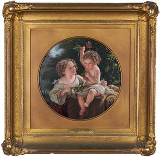 Charles Cromwell Ingham (Irish-American, 1796 - 1863): Oil on canvas. 13 3/4 x 13 3/4 in.; 20 3/4 x 20 1/2 in. (framed). Note: Ingham was the founder of the New York National Academy of Design and an influential figure in 19th Century American Art.