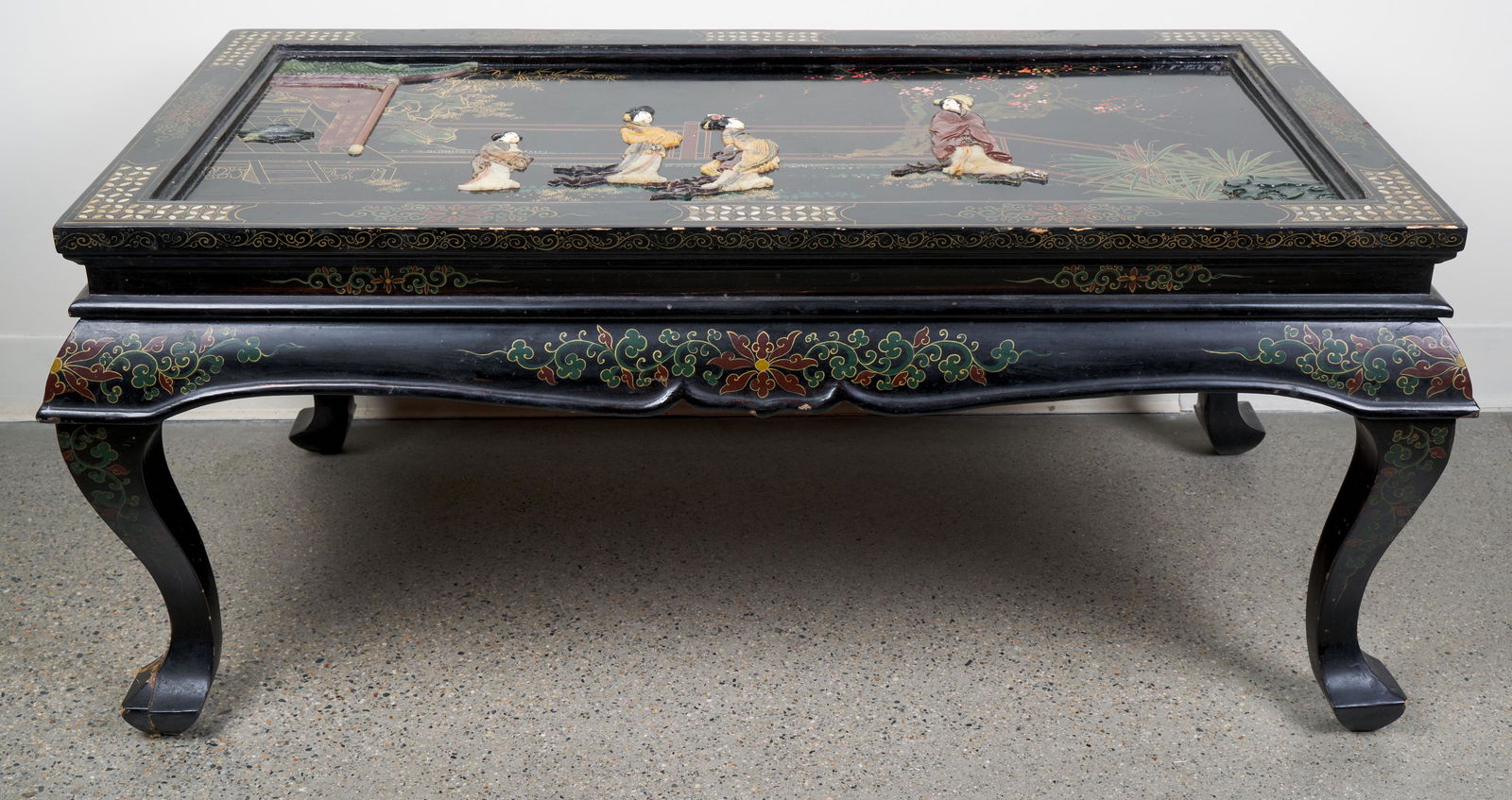 Chinese Black Lacquer Inlaid Tea Table (Vintage) (1 of 4)