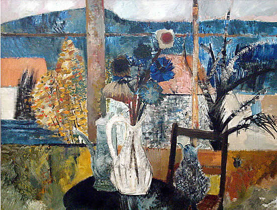 Bardone French Painting Modern: Guy Bardone (b.1927) French. Nature morte devant la fenetre (c.1960). Oil on canvas. 35 x 45 ½ in. Signed lower center. Provenance: David Findlay Galleries, New York, NY.; A private New York collecti
