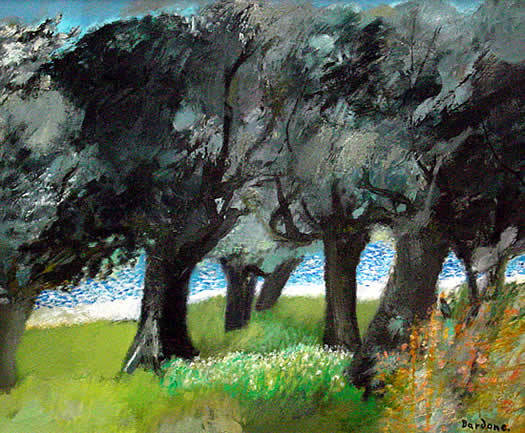 Bardone French Painting Modern: Guy Bardone (b.1927) French. Narcisses et oliviers – Sanary (1981). Oil on canvas. 21 ½ x 25 ¾ in. Signed and dated lower right.