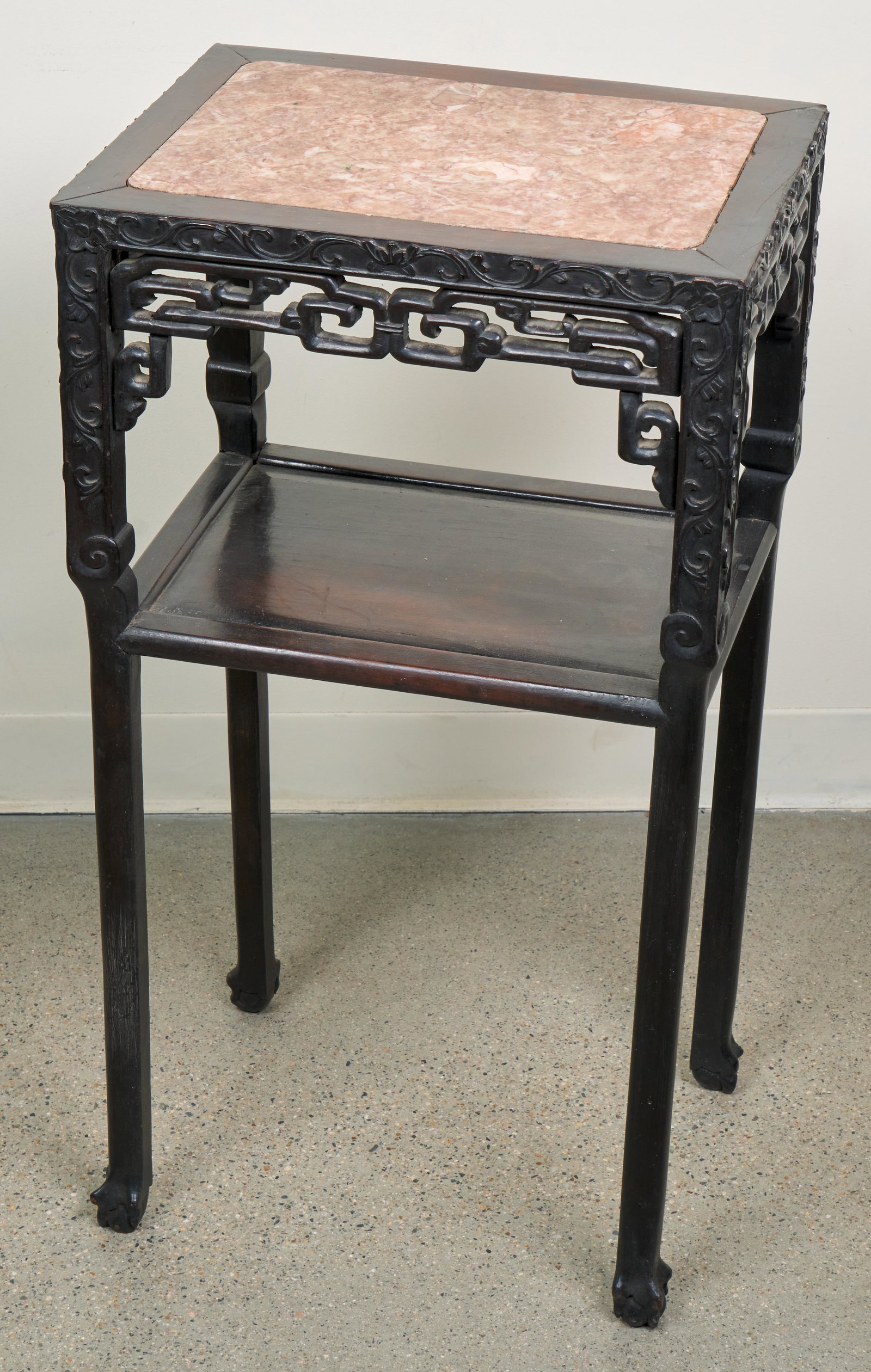 Chinese Hardwood and Marble Table (Antique): 17 x 12 x 32" (L x W x H).