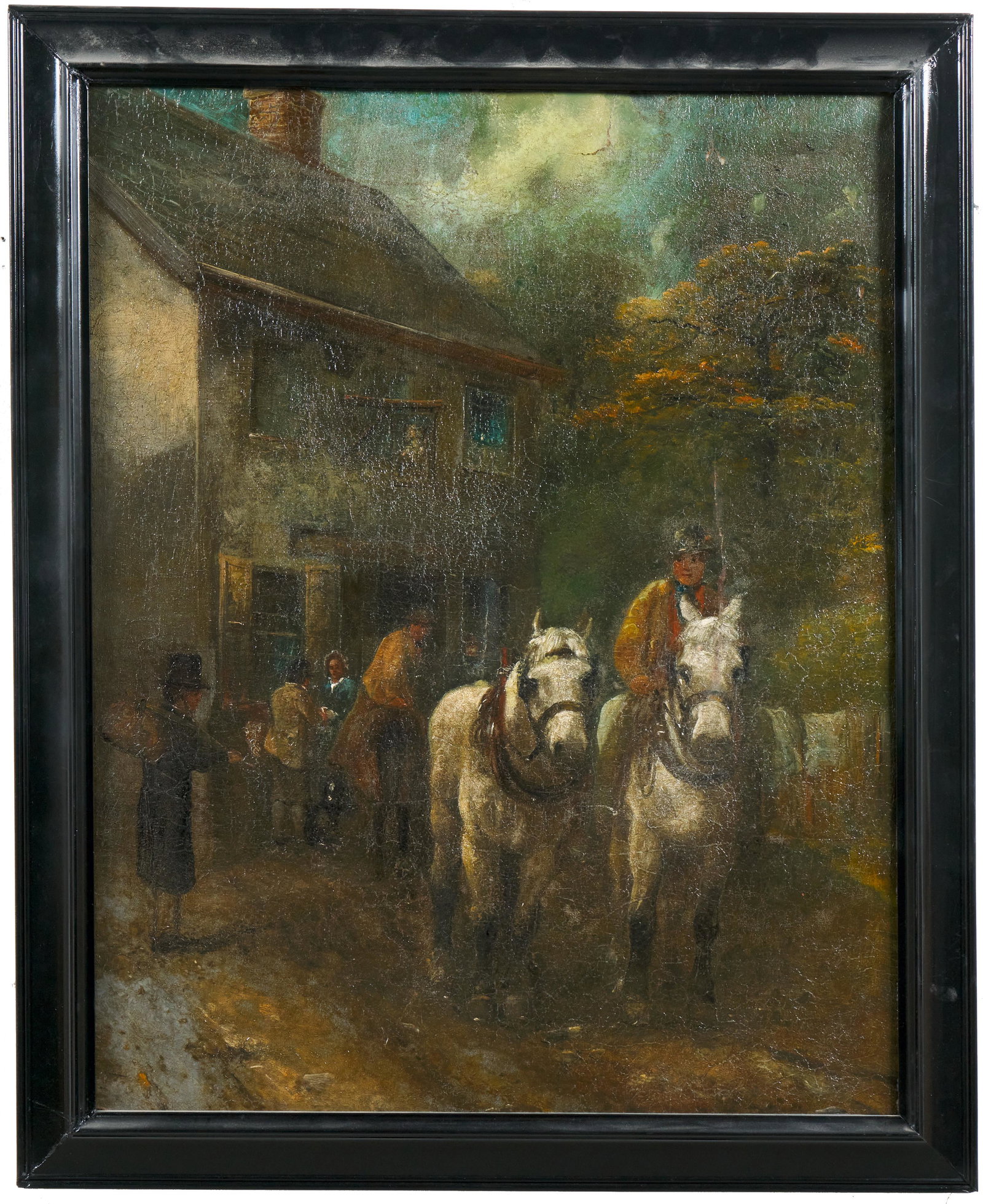 American School (American, 19th - 20th Century): 'Leaving the Inn.' No apparent signature. 38 x 30 1/2"; 43 1/2 x 35 1/2" (overall).