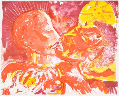 Peter Dean (German-American, 1934 - 1993): "Kiss One." 1985. Lithograph from two aluminum plates and one stone. Signed bottom right. Printer's proof from the edition of 30. 22" 1/2 x 28". Publisher: Island Press, Washington University.