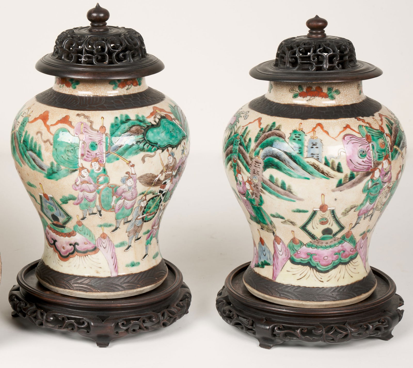 Chinese Lidded Nanking Vases with Stands (1 of 17)