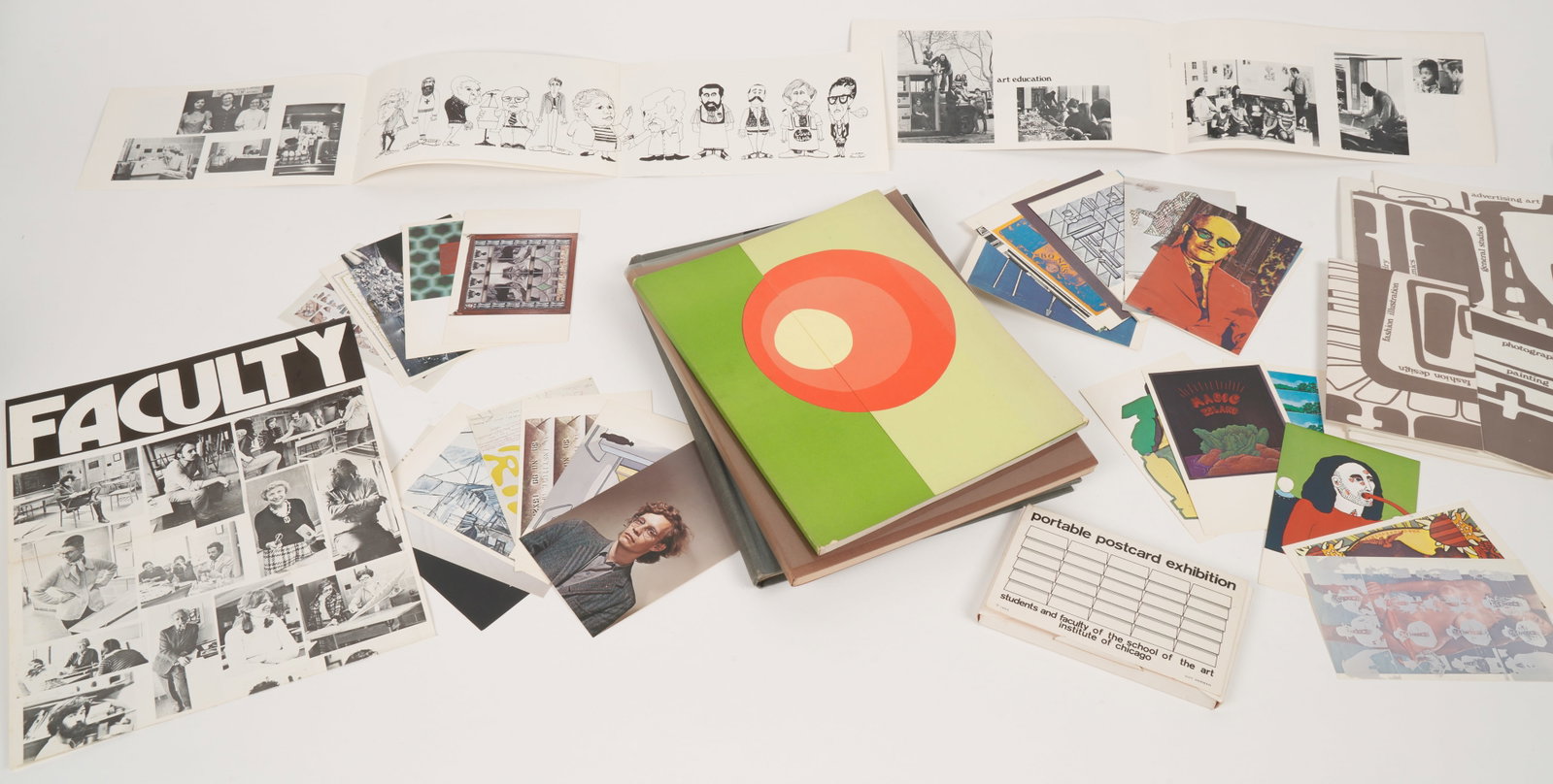 American Art School Yearbooks and Ephemera (Mid-Century): "Portable Postcard Exhibition - Art Institute of Chicago - Students and Faculty 1969" (uncommon artist multiple); Moore College of Art Yearbooks (1968, 1969 and 1971); Moore College of Art Commencemen