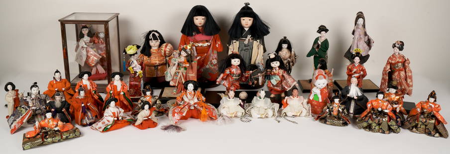 Vintage Japanese Doll Collection: Thirty four (ningyo) dolls acquired in Japan. Provenance: East Greenwich, Rhode Island Collection (acquired in Osaka Japan over many years).