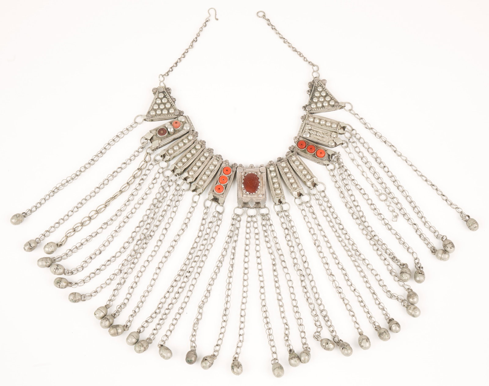 Bedouin Necklace with Coral Beads (Yemen, 20th Century): 15 1/2" Provenance: Estate of Professor Lorraine Hawkins (Yemen Scholar).