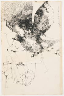 PAUL GIOVANOPOULOS (GREEK/AMERICAN, B. 1939): Oil on paper. 5 5/8 x 4"; 12 1/2 x 10 1/2 (framed). Provenance: Irena Urdang de Tour (1924–2022); together with another pen and ink drawing.