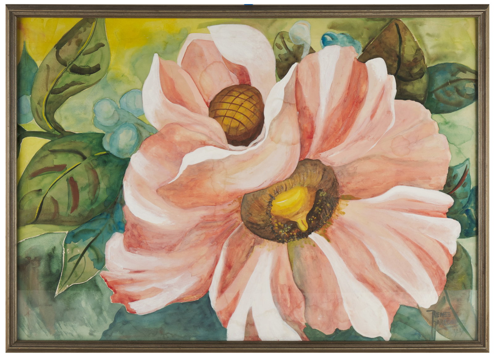 Renee Harcombe (American, Mid-Century): Watercolor. Signed and dated 1944 bottom right. 25 3/4 x 36 3/4"; 28 1/4 x 39" (framed). Renee Harcombe was a Miami-based artist known for her 1940s-era murals. She specialized in scenes of the South 