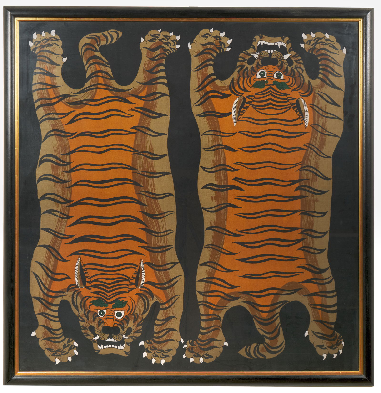 Tibetan Painted Silk Framed Double Tiger (20th Century) (1 of 1)