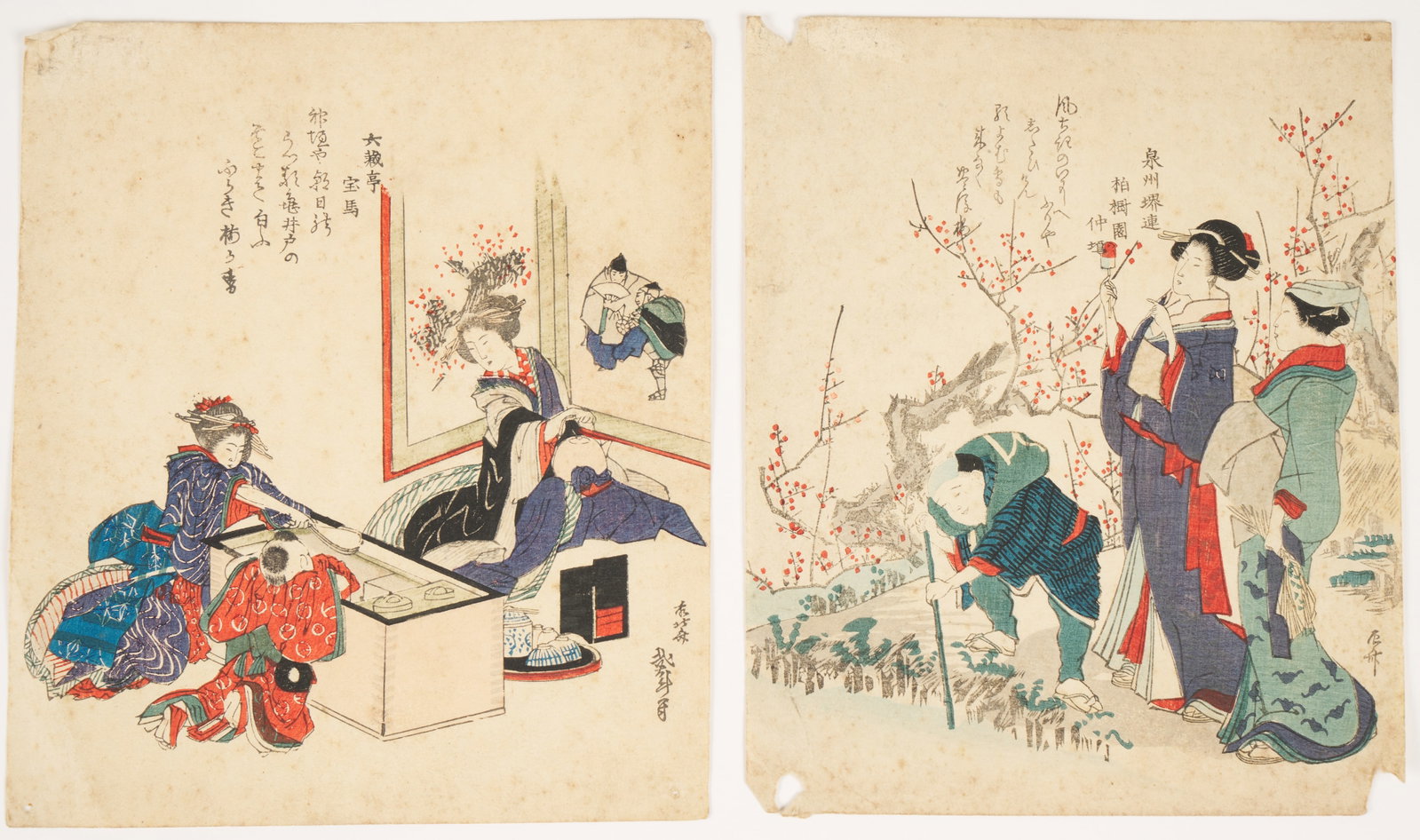 Ryuryukyo Shinsai & Katsushika Hokusai: Woodblock prints. After Katsushika Hokusai 'The first tea of the year'; Meiji ukiyo-e artists (Bijinga genre - likely Ryuryukyo Shinsai ).