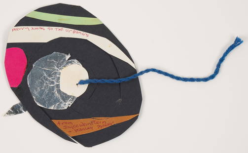 Stanley Boxer (American, 1926 - 2000) & Joyce Weinstein (B. 1931): 'Christmas Ornament.' Mixed media and paper construction in glassine envelope. Signed and inscribed top left and bottom right. 5 x 3 3/4". Provenance: Estate of Irena Urdang de Tour.