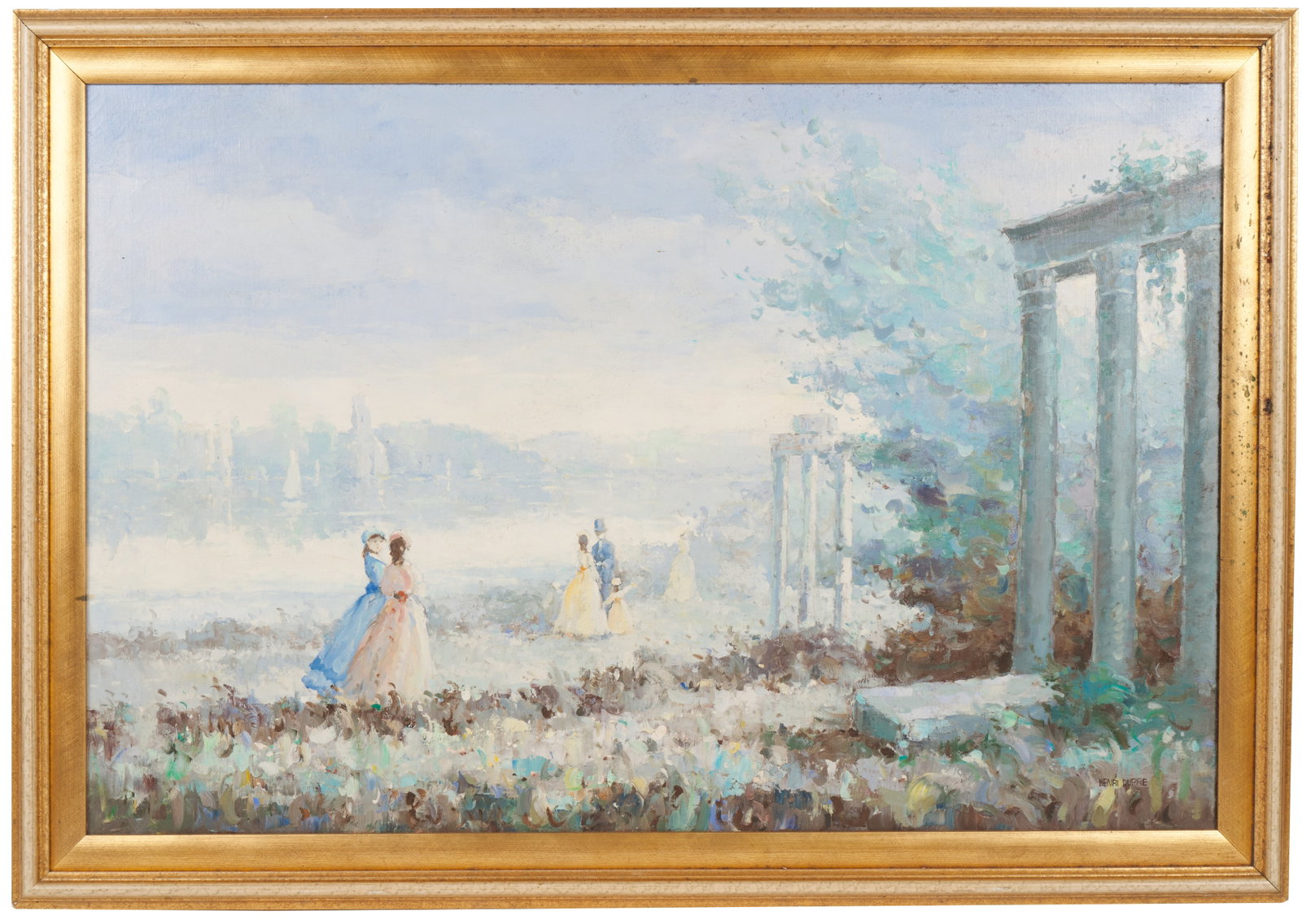 Henri Dupre (French, 20th Century): An Afternoon.' Oil on canvas. 24 x 36" ; 28 1/4 x 40 1/2" (framed). Provenance: The Honeycomb Gallery, Providence, Rhode Island; Private Collection, Rhode Island. Dupre was a 20th-century painter of t