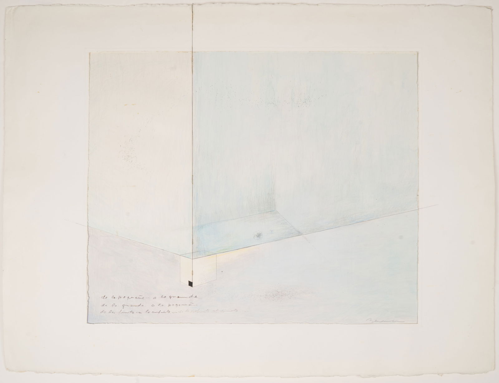 Marietta Berman (Czech - Venezuelan, 1917 - 1990): Pencil and gouache on paper. Annotated and signed in pencil lower left. Laid in mat. 23 1/2 x 31" ; 30 x 33" (overall). Spanish text reads: "de lo pequeño a lo grande/de lo grande a lo pequeño/ de l
