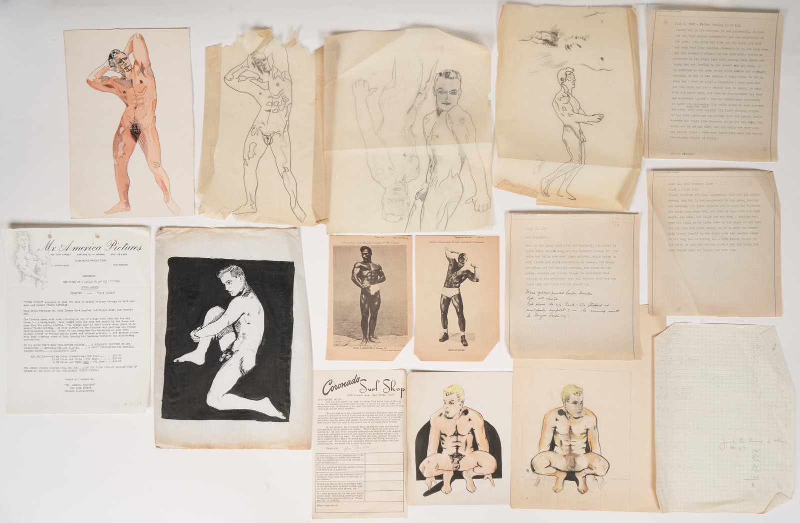 Gay Estate Art and Ephemera 1940s: Fifteen items. Largest 8 x 14". Provenance: Yonkers, New York Estate.