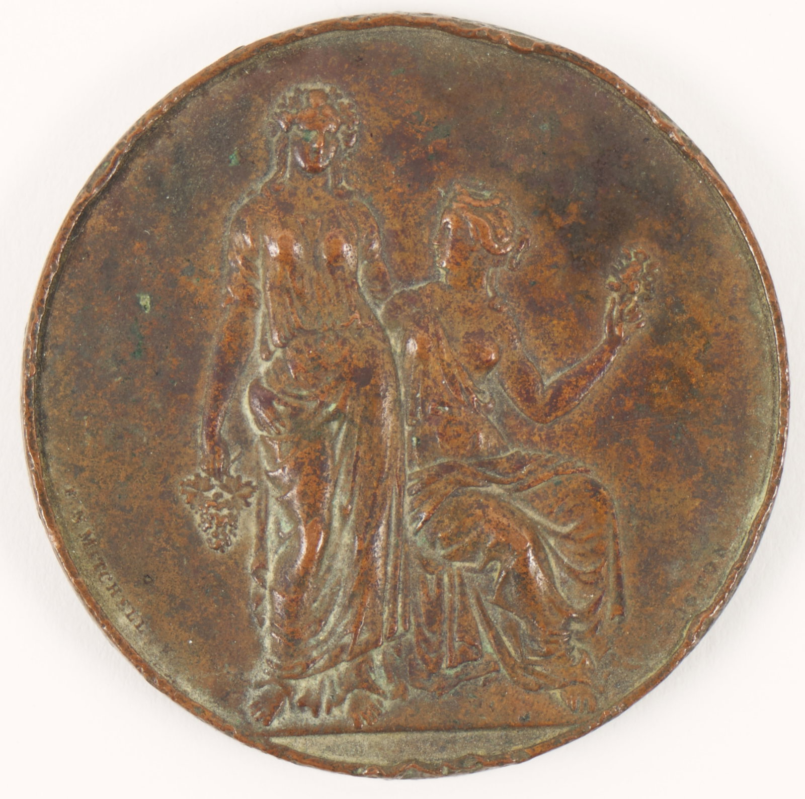 F.N. Mitchell (American - Boston 19th Century): Massachusetts Horticultural Society Bronze Medal 1886. Bronze relief. 2" diameter. See, Spink & Son's Monthly Numismatic Circular 15, no. 175 (June 1907) for more information about the artist and piec