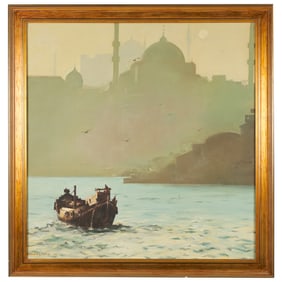 Middle Eastern Harbor Scene Oil Painting