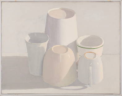 Peter Plamondon (American, 1944 - 2020): 'CUPS.' 1980. Acrylic on canvas. Initialed and dated verso. 14 x 18". Provenance: The Alpha Gallery Boston. Exhibited: Danforth Museum, "Directions in Realism: Boston," 1980.