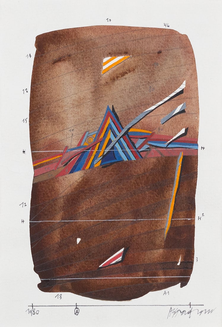 Assadour (Lebanon, b. 1943): 'Untitled.' 1980. Watercolor, pen and ink on paper. Signed. Matted. 10 x 7"; 14 3/4 x 12" (overall).