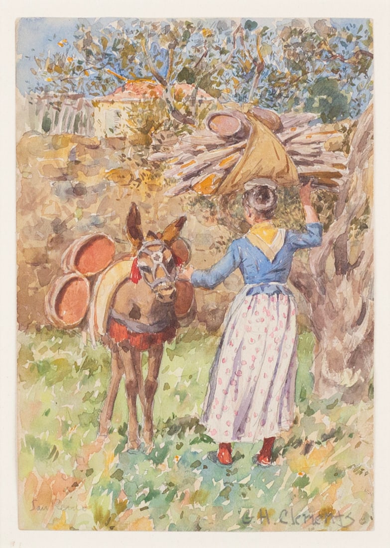 George Henry Clements (American, 1854 - 1935): 'San Remo (Sanremo Italy).' Watercolor on paper. Signed bottom right and titled bottom left. 7 1/2 x 5".