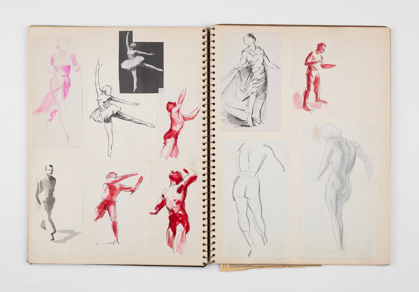 American Artist Sketchbook (1936-1937): 'Artist sketchbook.' Pencil, ink, watercolor, and collaged images on a spiral sketch pad. Several were signed with an unidentified signature, and on the front cover, there is an illegible signature. 1