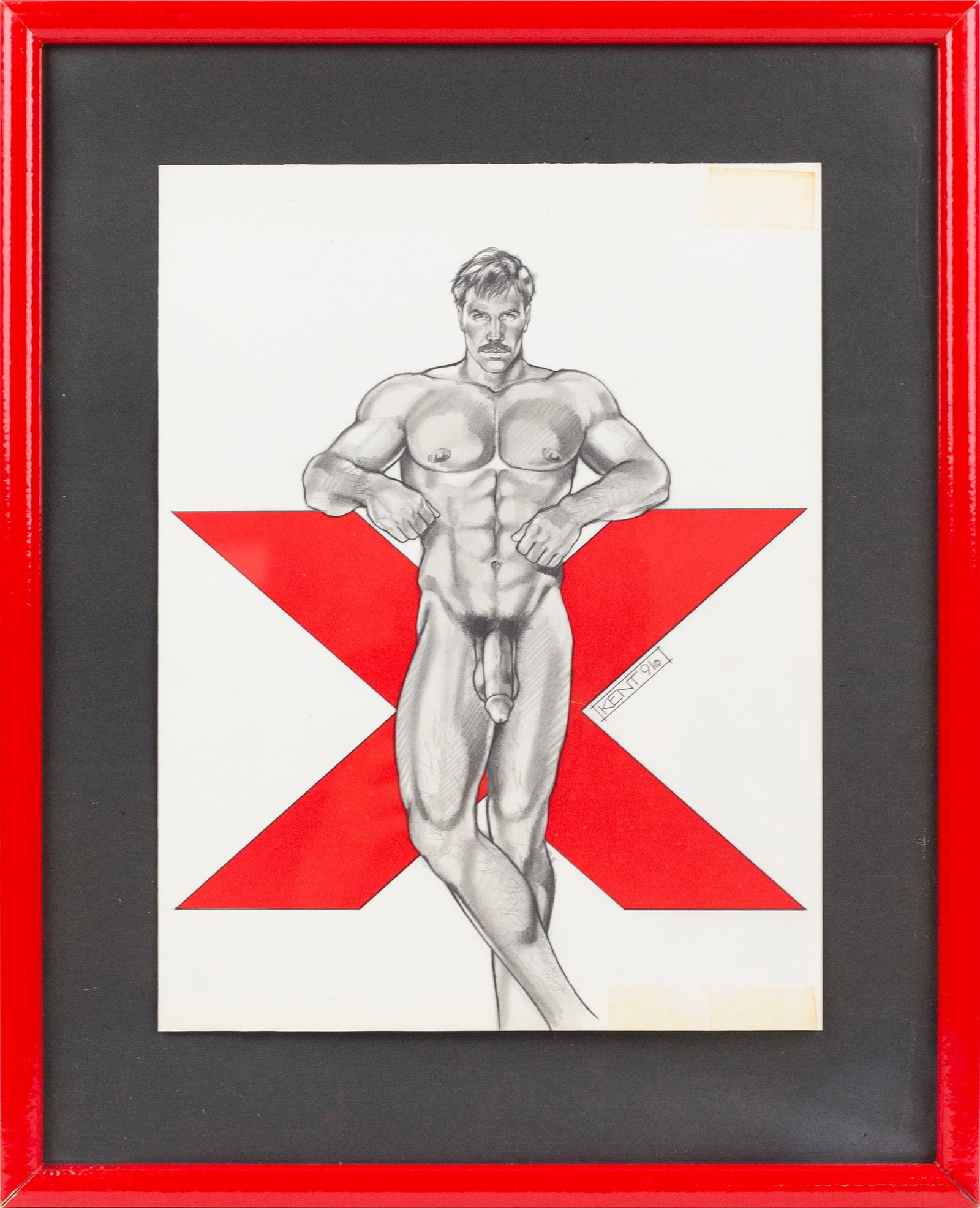Kent Neffendorf (American, 20th - 21st Century): 'Red X.' 1996. Charcoal and red vinyl. Signed and dated. 15 x 12; 21 s 17" (overall). Framed.