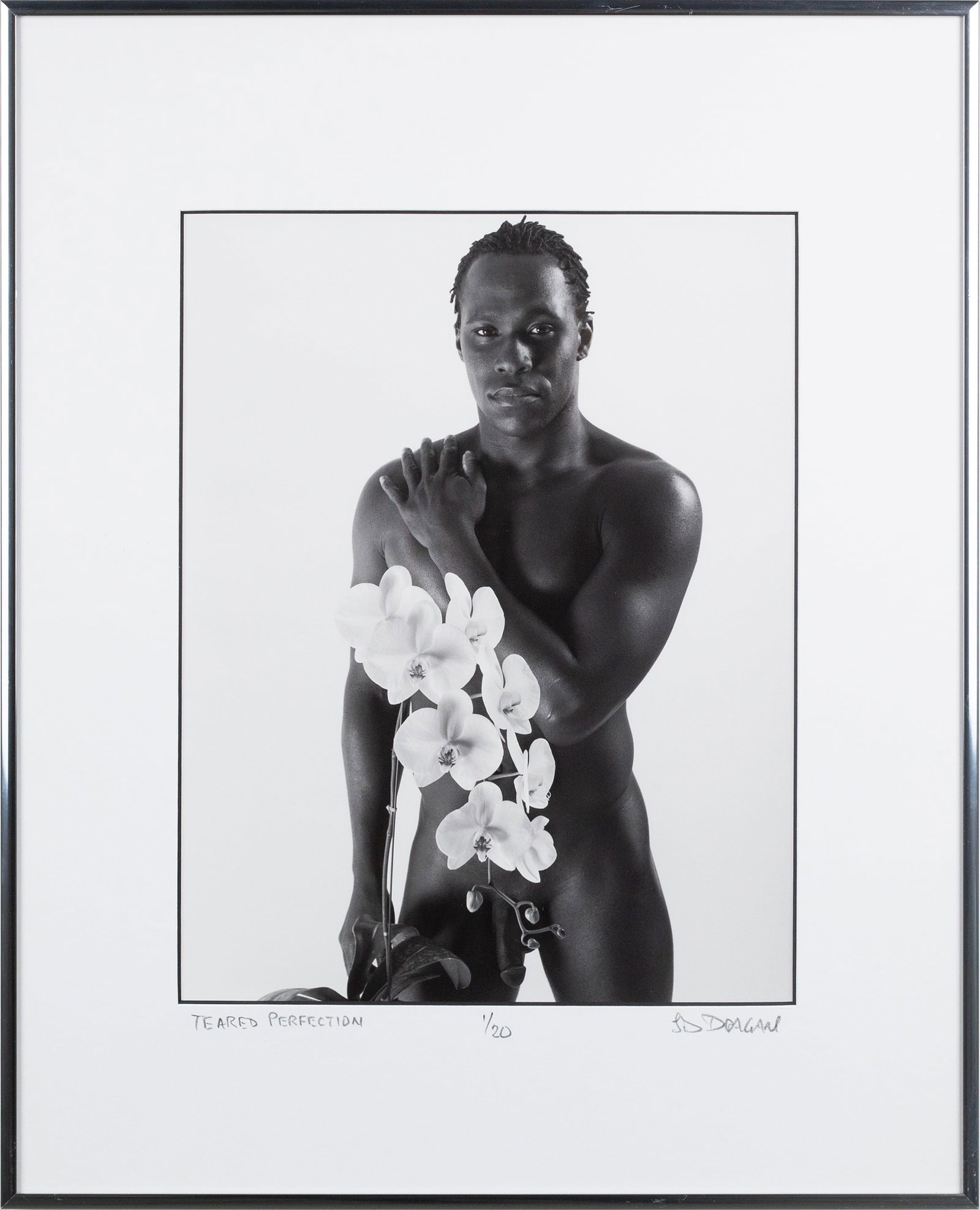 J.D Dragan (American, b.1952): "Teared Perfection" silver gelatin print. Edition of 20. Signed, editioned, and titled along the bottom. 13 x 10"; 20 x 16" (overall). Framed and matted. "Naked Thrust" silver gelatin print. Edition o