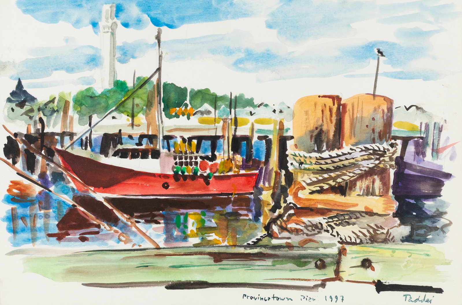 Richard Taddei (American - New York, b.1946): "Provincetown Pier" 1997. Watercolor on paper. Signed, dated and titled along the bottom.