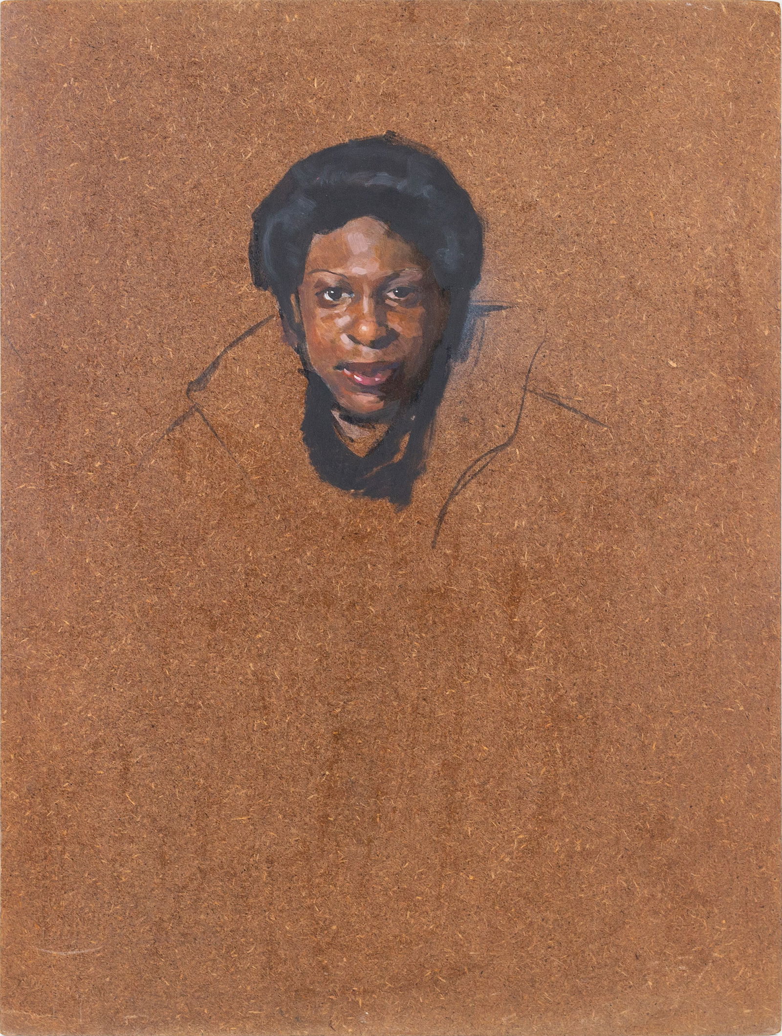 20th Century American School Portrait: "Unfinished 3/4 Portrait of an African American Women." Oil on Masonite panel. Artist and subject unknown. Accomplished artist likely with formal, classical training in alla-prima oil painting. 32 x 2