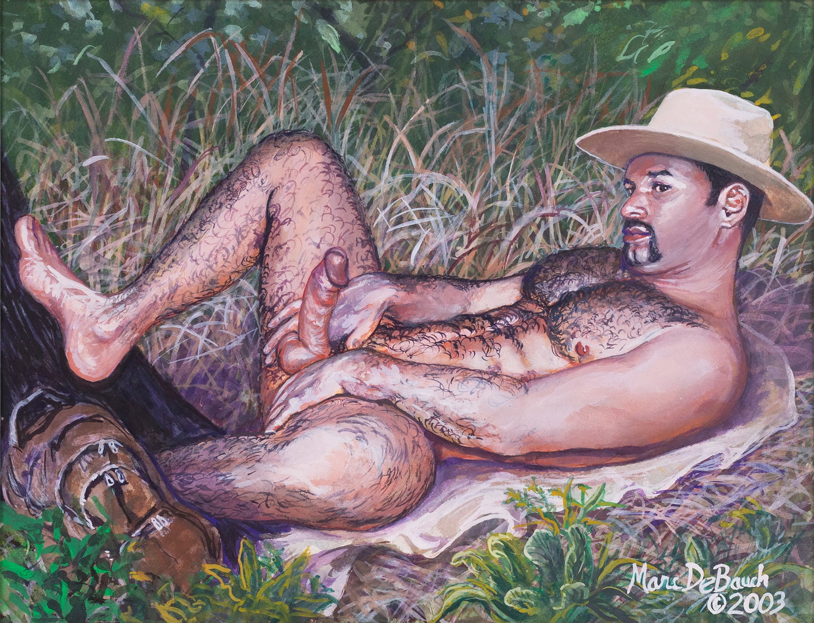 Marc DeBauch (American, b. 1956 ): 'Self Portrait of Erotic Artist Marc DeBauch.' 2003. Gouache on paper. Signed and dated on front. 15 1/2 x 19".